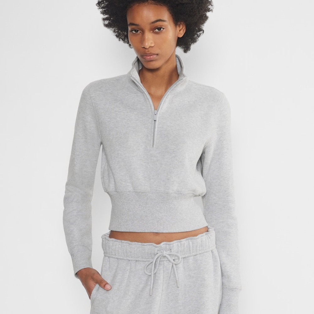 Aritzia Sweatfleece Cozy Fleece Snug Hi-Rib 1/2 Zip Sweatshirt Crop